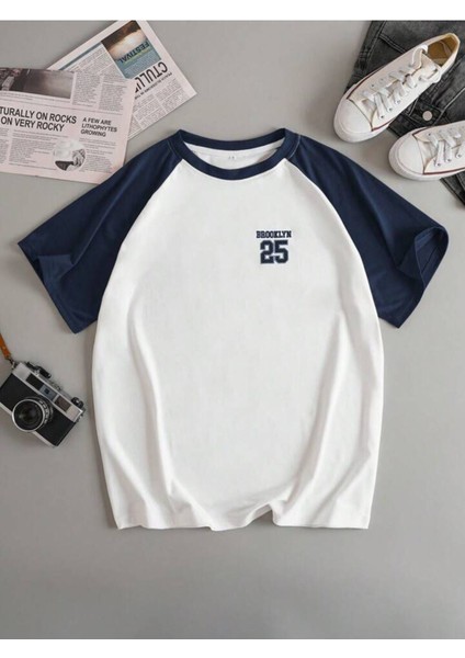Unisex Brooklyn 25 Baskılı Kolları Renkli Oversize T-Shirt fiyatları