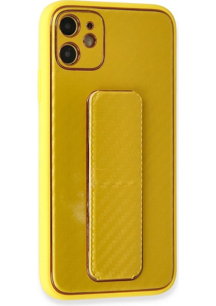 iPhone 12 Kılıf Coco Karbon Standlı Kapak - Sarı - LORCE7040-7406 fiyatları