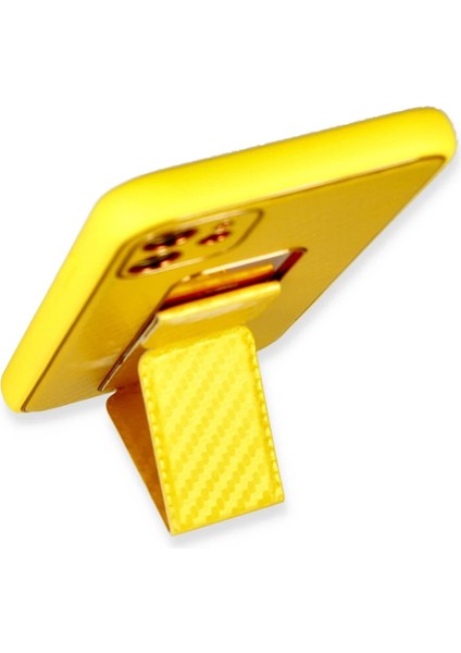 iPhone 12 Kılıf Coco Karbon Standlı Kapak - Sarı - LORCE7040-7406 modelleri