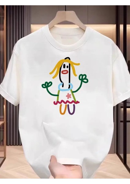 Unisex Paint Çizim Kız Baskılı Oversize %100 Pamuk T-Shirt
