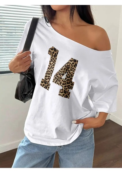 Kadın Kayık Yaka 14 Baskılı Oversize %100 Pamuk T-Shirt fiyatları