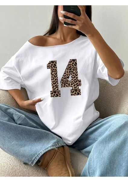 Kadın Kayık Yaka 14 Baskılı Oversize %100 Pamuk T-Shirt modelleri
