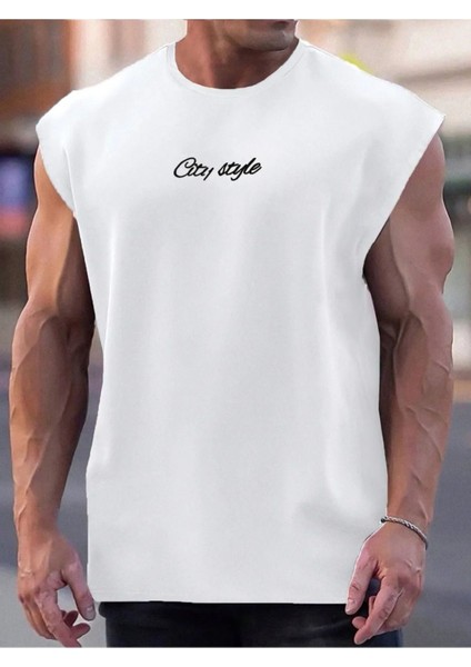 Erkek Büyük Beden Beyaz City Baskılı Oversize T-Shirt