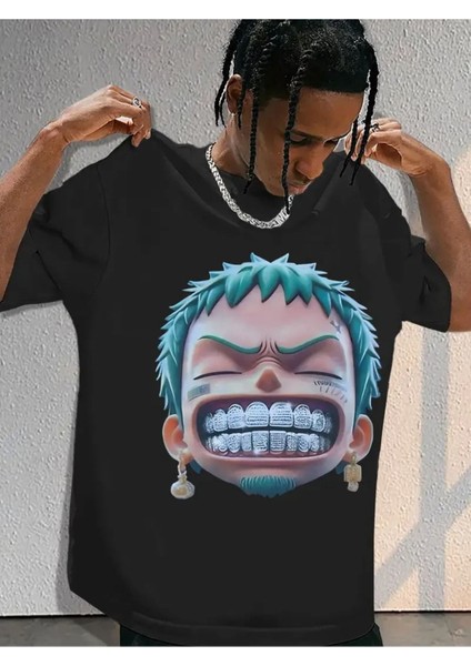 Unisex Retro Anime Baskılı Oversize %100 Pamuk T-Shirt