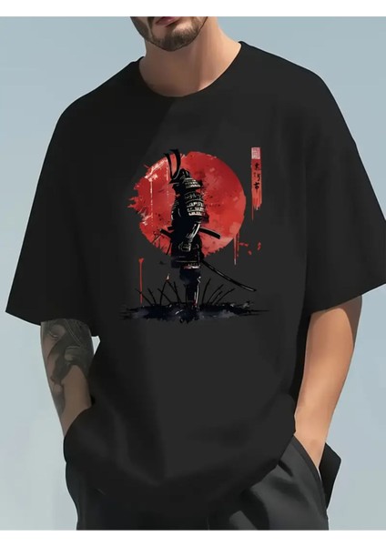 Unisex Samuray Baskılı Oversize T-Shirt
