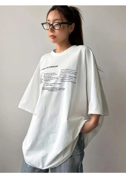 Unisex Keep Moving For Ward Baskılı Oversize %100 Pamuk T-Shirt fiyatları