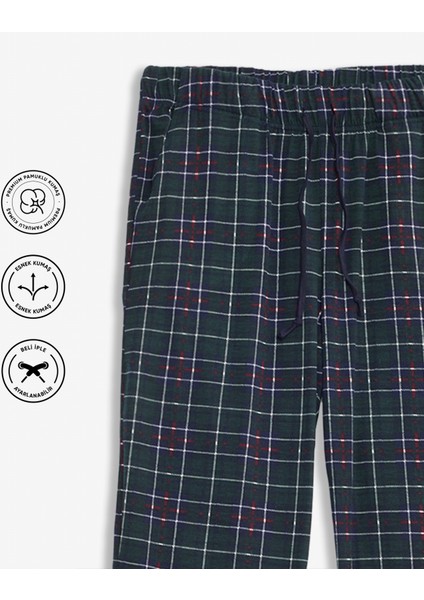Kareli Pamuklu Erkek Pijama Altı Yumuşak Esnek Bol Kalıp Cepli Ipli Yeşil Ekose Relax Fit Likralı fiyatları