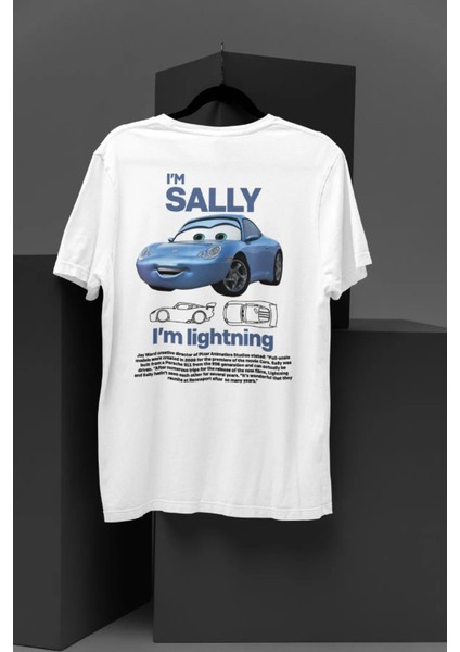 Unisex Beyaz I'm Sally Mcqueen Cars Baskılı Baskılı Kısa Kol %100 Pamuk T-Shirt