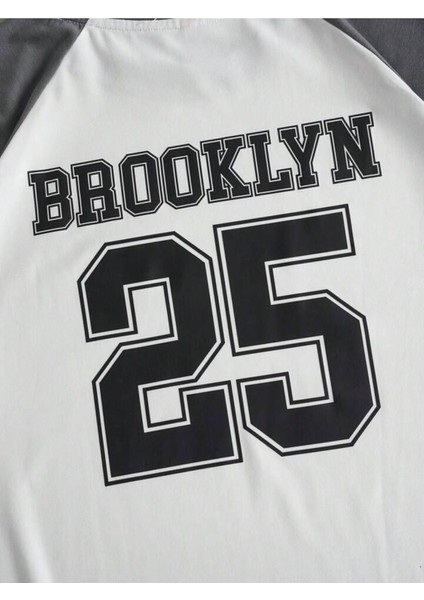 Unisex Brooklyn 25 Baskılı Kolları Renkli Oversize T-Shirt fırsatları