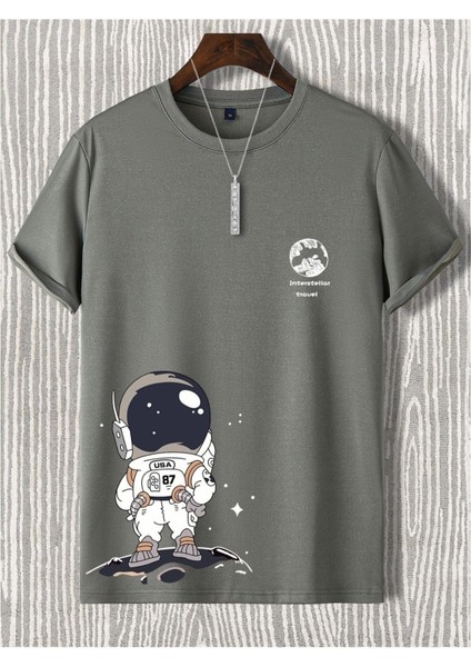 Interstellar Travel Baskılı Oversize Antrasit Çocuk T-Shirt