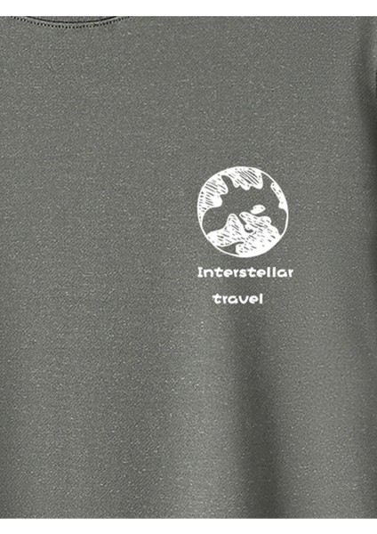 Interstellar Travel Baskılı Oversize Antrasit Çocuk T-Shirt modelleri