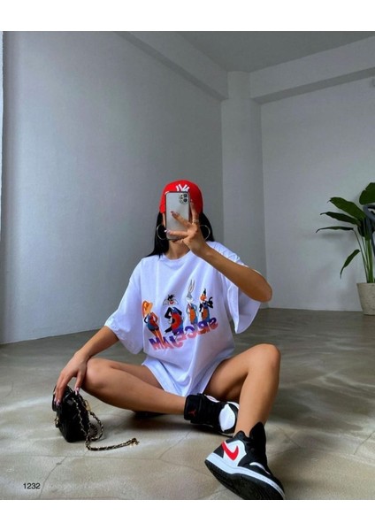 Büyük Beden Space Jam Uzay Basket Takımı Baskılı Oversize Bisiklet Yaka T-Shirt fiyatları