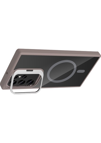 Galaxy S22 Ultra Kılıf Standlı ve Kamera Lens Hediyeli M-Safe Şarj Özellikli Arth Etro Kapak - Siyah