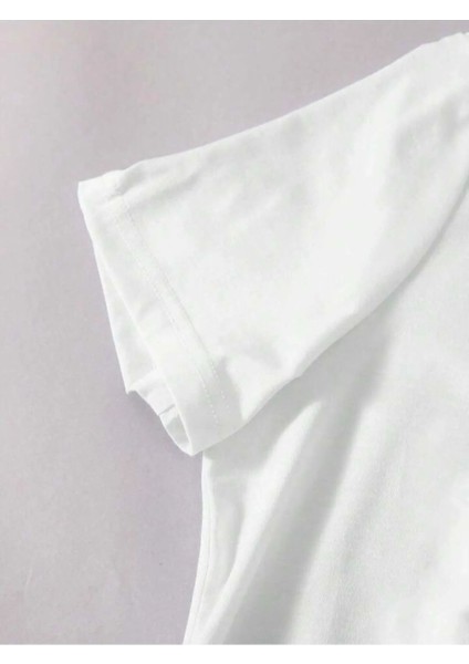 Kadın Beyaz Disco Top Baskılı Oversize Bisiklet Yaka Tshirt fiyatları
