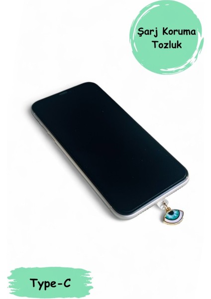 Type-C Silikon Figürlü Telefon Şarj Portu /toz Tıpası /toz Tıkacı/ Charm/mavi Göz
