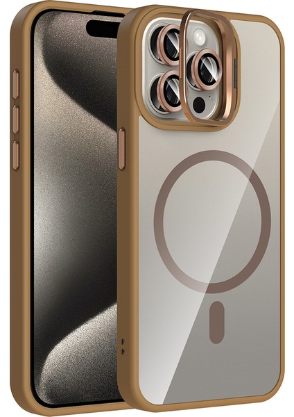 iPhone 15 Pro Kılıf Standlı ve Kamera Lens Hediyeli M-Safe Şarj Özellikli Arth Etro Kapak - Desert T
