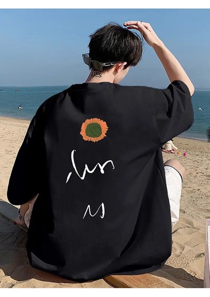 Unisex Güneş Baskılı Oversize %100 Pamuk T-Shirt