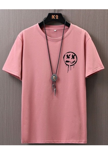 Gül Kurusu x x Göz Detay Baskılı Oversize Pamuklu T-Shirt