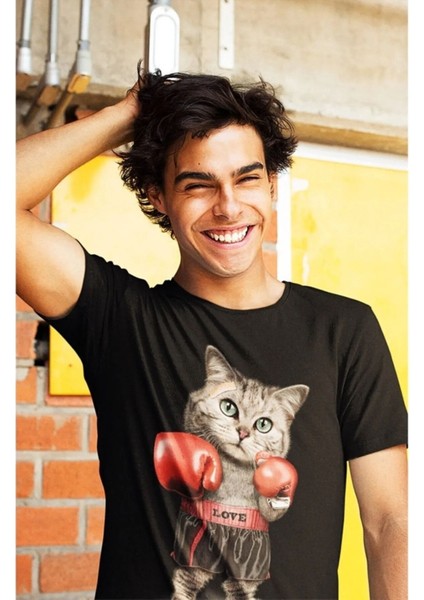 Büyük Beden Boksör Sevimli Kedi Köpekli Baskılı Oversize T-Shirt fiyatları