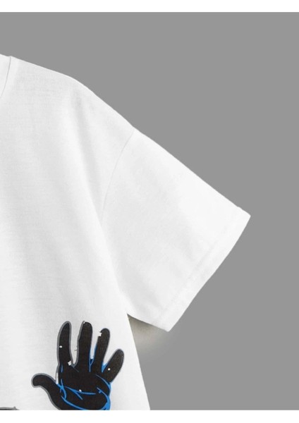 Hello Astronot Baskılı Oversize Bisiklet Yaka Beyaz Çocuk T-Shirt fırsatları