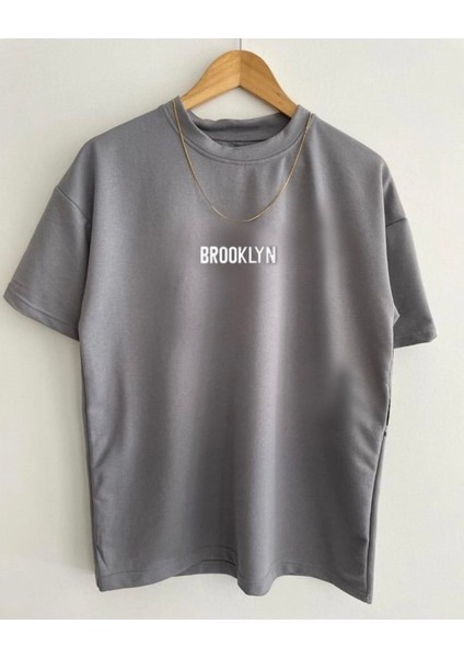 Kids Gri Brooklyn Baskılı Oversize T-Shirt