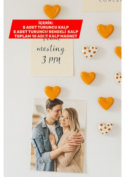 10’lu El Yapımı Kalp Magnet Seti (Turuncu ve Turuncu Benekli) - Buzdolabı Mıknatıs