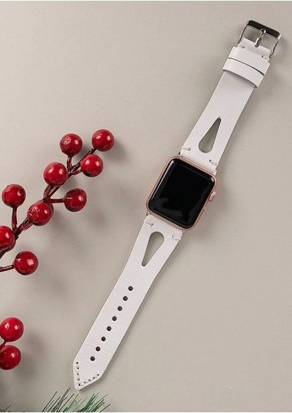 Apple Watch Uyumlu Deri Kordon Ba2 42-44-45MM F3 Beyaz modelleri