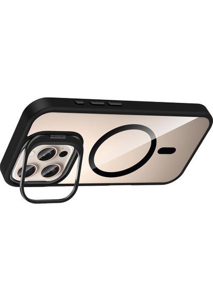 iPhone 16 Pro Kılıf Standlı ve Kamera Lens Hediyeli M-Safe Şarj Özellikli Arth Etro Kapak - Siyah fırsatları