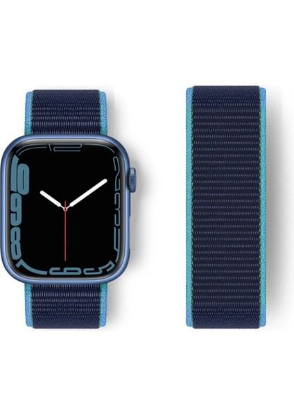 Apple Watch 38MM Hasırlı Cırtcırtlı Kordon - Mavi-Lacivert - LORCE2230-8474