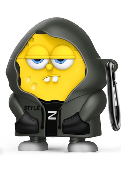 Airpods 4.nesil ile Uyumlu Kılıf Karikatür SüngerBob Figürlü Tasarım Sevimli Figürlü Silikon Kılıf