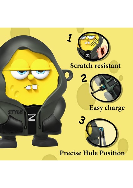 Airpods 4.nesil ile Uyumlu Kılıf Karikatür SüngerBob Figürlü Tasarım Sevimli Figürlü Silikon Kılıf modelleri