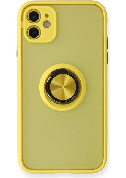 iPhone 11 Kılıf Montreal Yüzüklü Silikon Kapak - Sarı - LORCE5097-4328