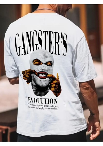Unisex Gangsters Baskılı Oversize %100 Pamuk T-Shirt