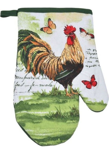 Renkli Horoz ve Kelebek Desenli Fırın Eldiveni ve Tutacak Seti, Pamuklu, 2 Parça fiyatları