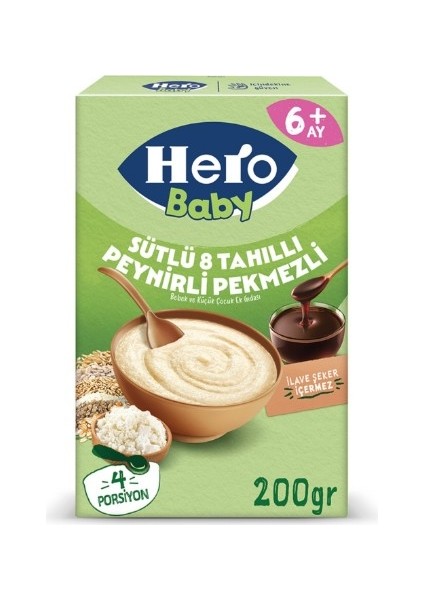 Hero Baby Sütlü 8 Tahıllı Peynirli Pekmezli Kaşık Mama 200 gr