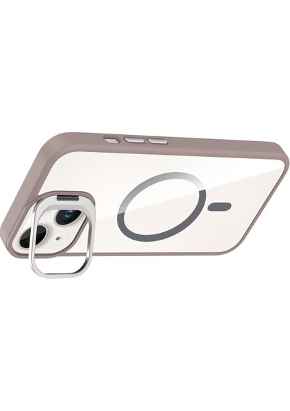 iPhone 14 Kılıf Standlı ve Kamera Lens Hediyeli M-Safe Şarj Özellikli Arth Etro Kapak - Derin Mor fırsatları