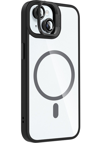 iPhone 15 Kılıf Standlı ve Kamera Lens Hediyeli M-Safe Şarj Özellikli Arth Etro Kapak - Siyah indirimleri