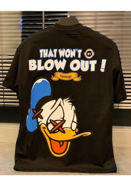 Donald Duck Blow Out Baskılı Oversize Unisex Pamuk T-Shirt