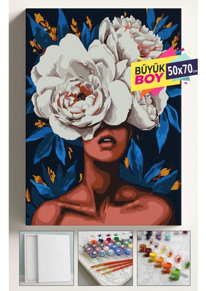 Sayılarla Boyama Çerçeveli Hobi Seti Numaralı Tuval Fırça Boya Dahil Kasnaklı 50x70 cm