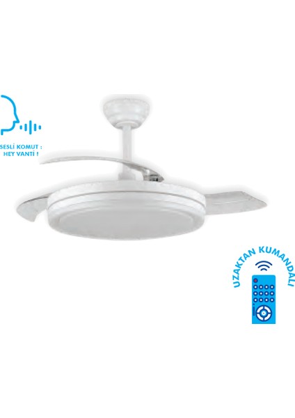 -KCF307-LEDLI Ses ve Kumanda Kontrollu Tavan Vantilatörü Beyaz Ferrg