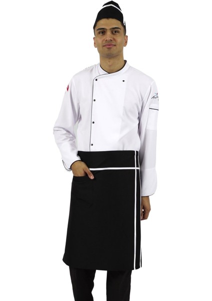 Siyah Alpaka Kumaş Cepli Mutfak Önlüğü, Şef, Aşçı ve Garsonlar Için Ideal