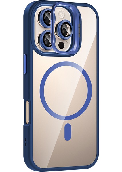 iPhone 16 Pro Kılıf Standlı ve Kamera Lens Hediyeli M-Safe Şarj Özellikli Arth Etro Kapak - Lacivert