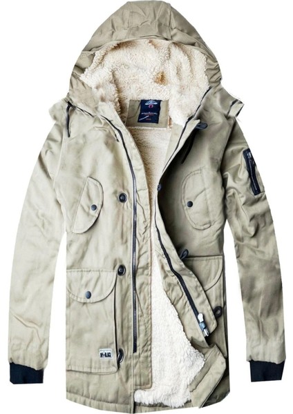 Regular Fit Su ve Soğuğa Dayanıklı Kürklü Kapüşonlu Çocuk Parka Kaban--Siyah--
