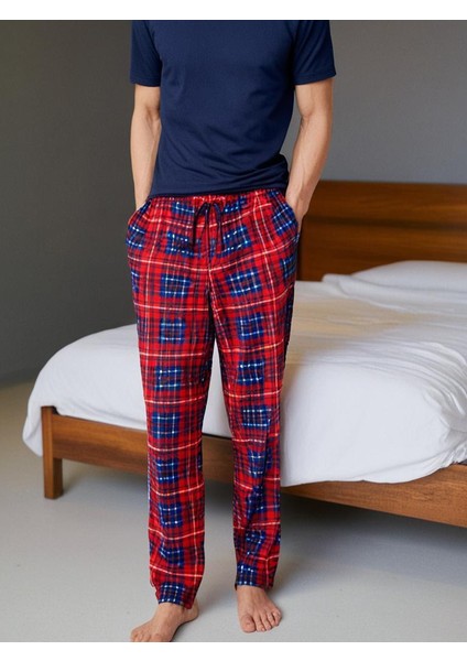 2’li Erkek Pijama Altı Kareli Cepli Süet Kumaş Rahat Kesim Regular Fit İpli Beli Lastikli Ekoseli Yeşil Kırmızı Eşofman Tek Alt modelleri