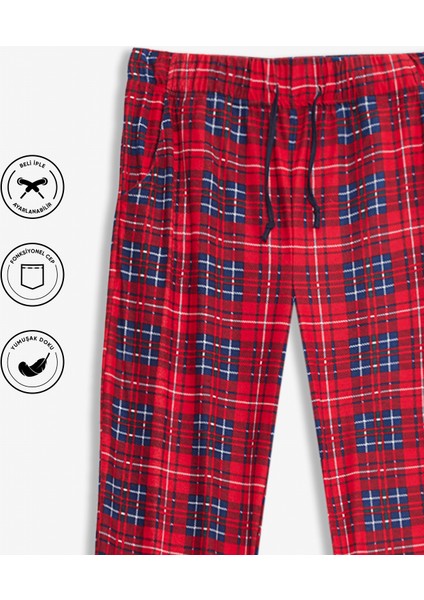 2’li Takım Erkek Kareli Pijama Altı Cepli Bol Kalıp Lastikli Ipli Yumuşak Relax Fit Yeşil-Kırmızı Alt indirimleri