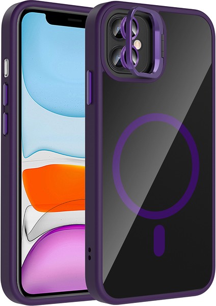iPhone 11 Kılıf Standlı ve Kamera Lens Hediyeli M-Safe Şarj Özellikli Arth Etro Kapak - Gri fiyatları