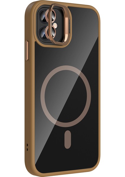 iPhone 11 Kılıf Standlı ve Kamera Lens Hediyeli M-Safe Şarj Özellikli Arth Etro Kapak - Gri