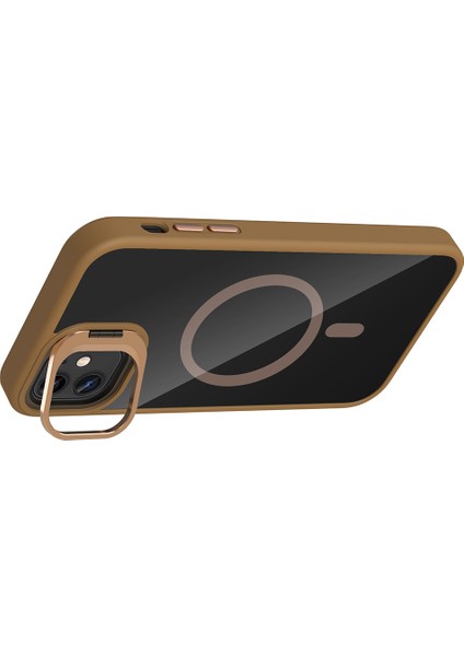 iPhone 11 Kılıf Standlı ve Kamera Lens Hediyeli M-Safe Şarj Özellikli Arth Etro Kapak - Gri