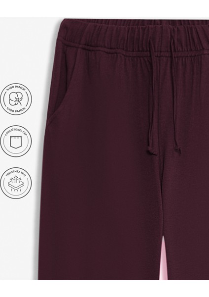 %100 Pamuk Süprem Erkek Pijama Altı Bordo Rahat Kalıp Cepli Relax Fit Lastikli Ipli Terletmez Esnek fiyatları