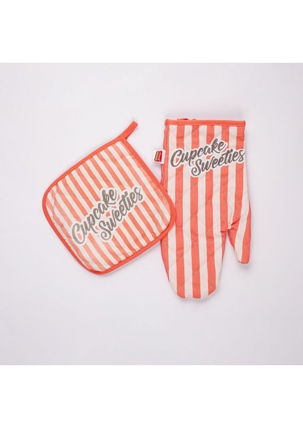 Kırmızı Mutfak Eldiveni ve Tutacak Seti, Cupcakes Desenli, Şık ve Kullanışlı